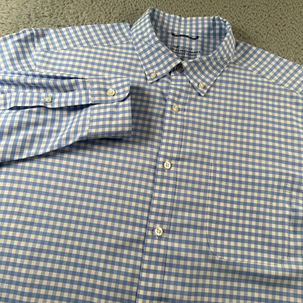Vineyard Vines Shirt Mens XL Blue White Gingham OTG Performance Button‎ Down